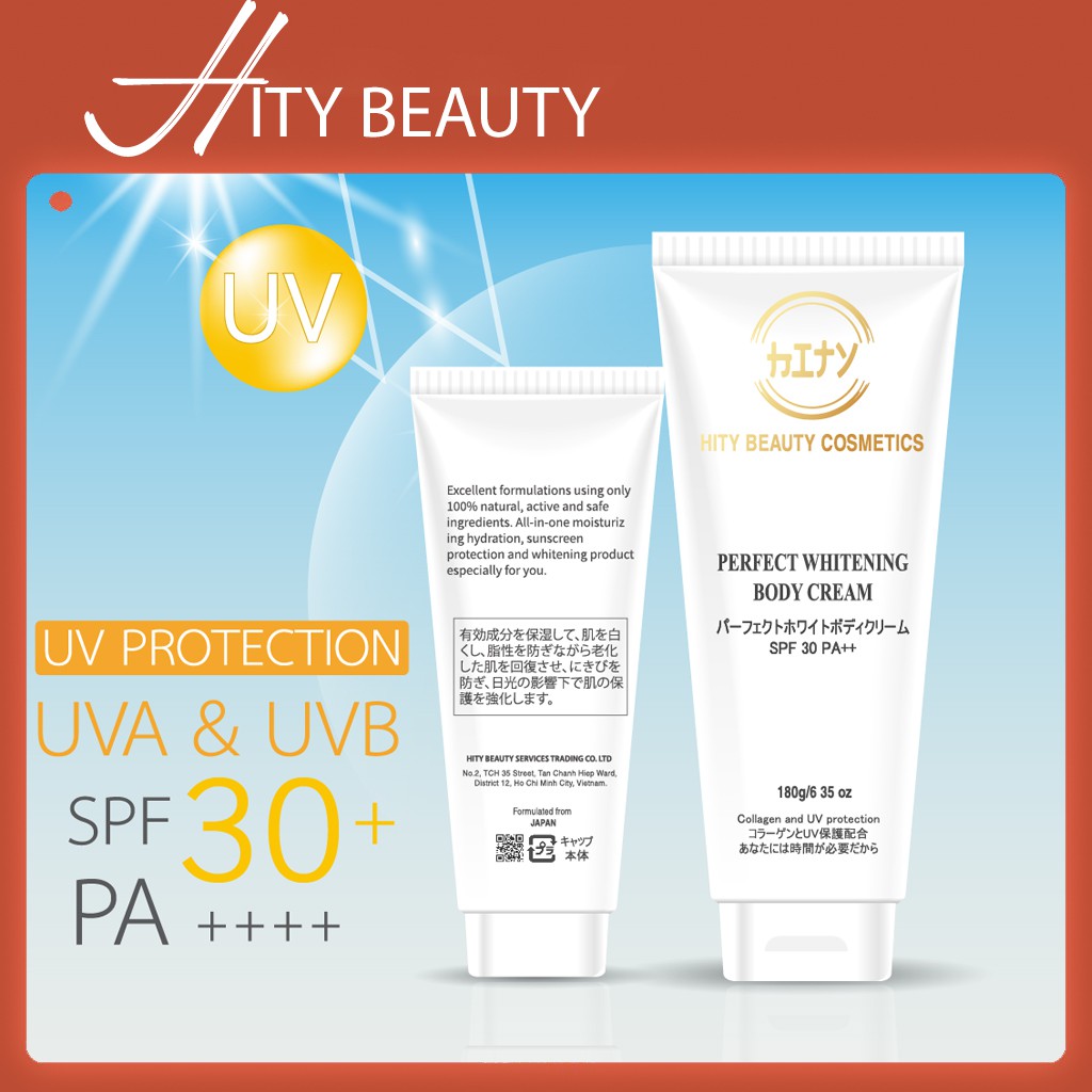 [Thanh Lý 05/2021] Kem chóng nắng NHẬT BẢN UV SPF 30+ Perfect Whitening,  dưỡng trắng toàn thân - Hity Beauty