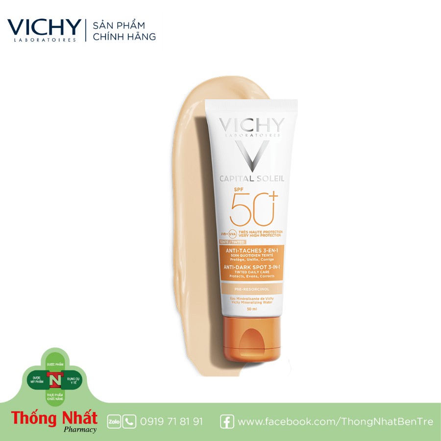 [CHÍNH HÃNG] - KEM CHỐNG NẮNG HẰNG NGÀY SPF50+, CHỐNG TIA UVA &amp; UVB (CÓ MÀU) CAPITAL SOLEIL ANTI-DARK SPOT 3-IN-1