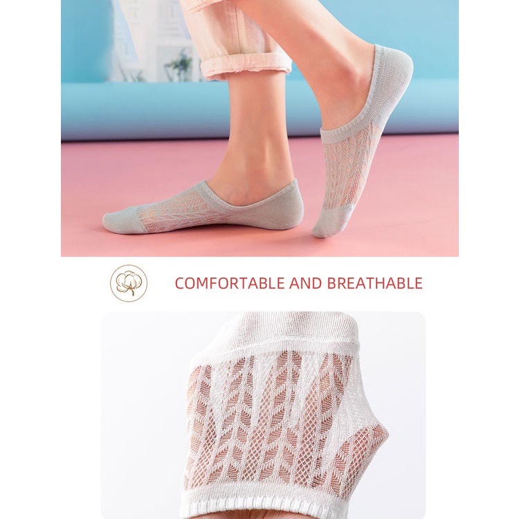 [Hàng mới về] Vớ cotton lụa mỏng thoáng khí chống trượt khử mùi kháng khuẩn phong cách Hàn Quốc cho nữ