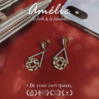 Khuyên tai bạc S925 Amelie Accessorie đính đá hình lục giác X039