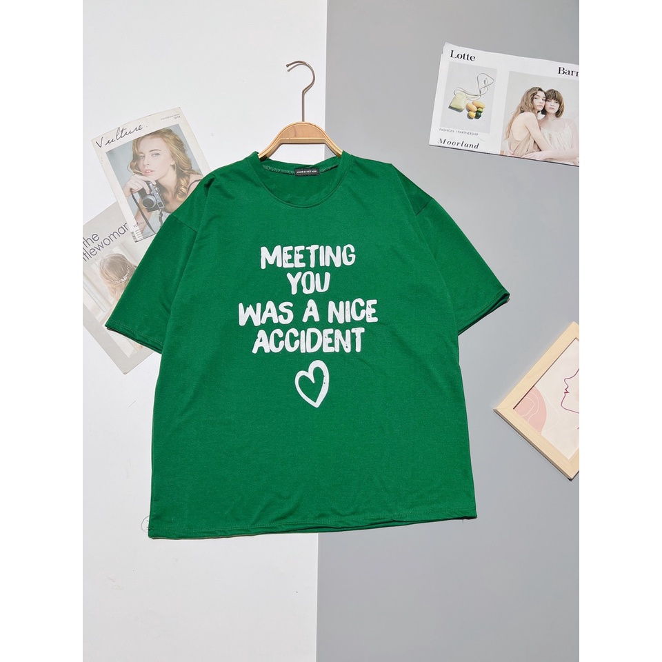 Áo thun Xanh tay lỡ form rộng unisex MEETING , áo phông nam nữ chât Chất cotton đanh mịn mềm mát đủ size