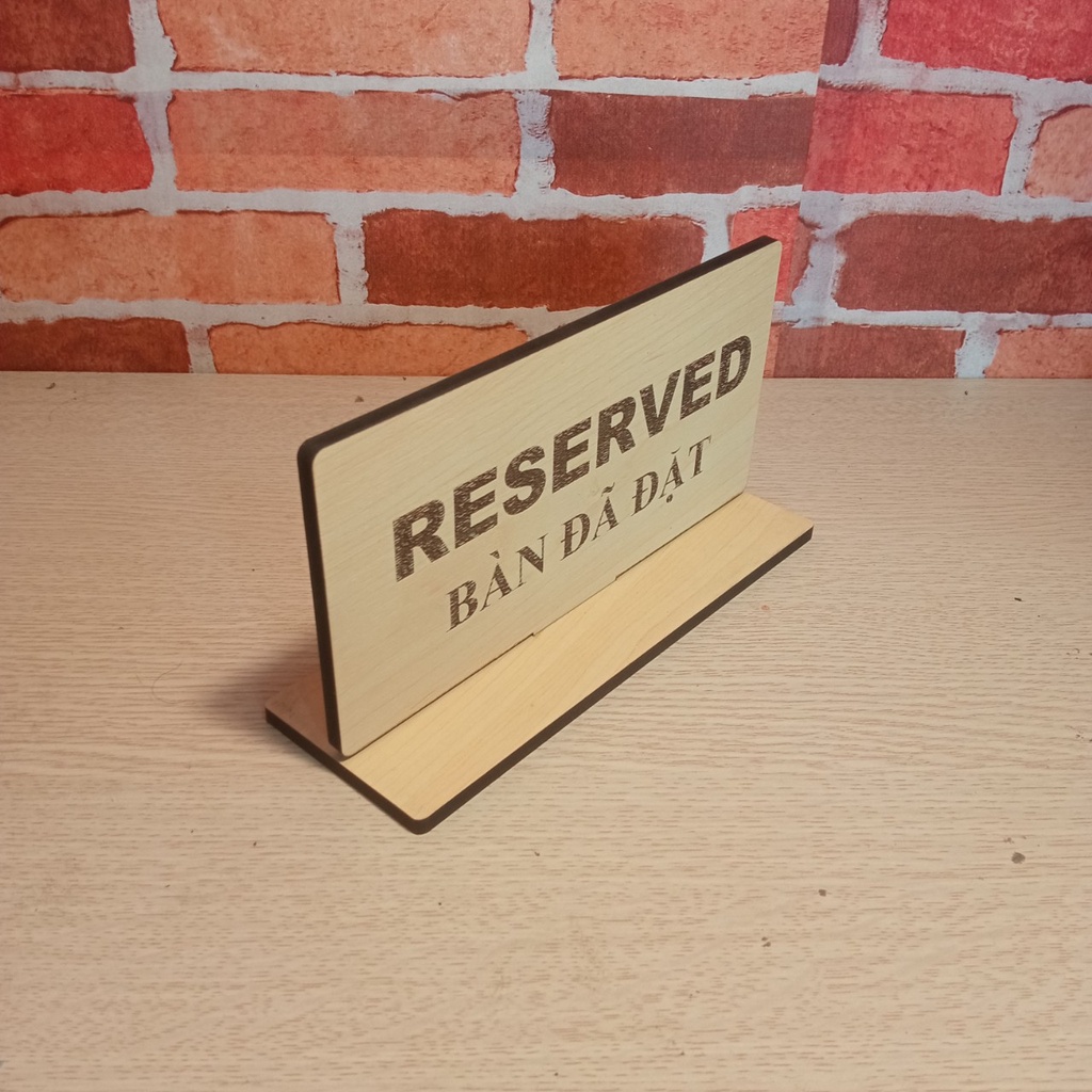 Biển gỗ song ngữ ''RESERVED - Bàn đã đặt'' dành cho quán ăn, nhà hàng, cafe