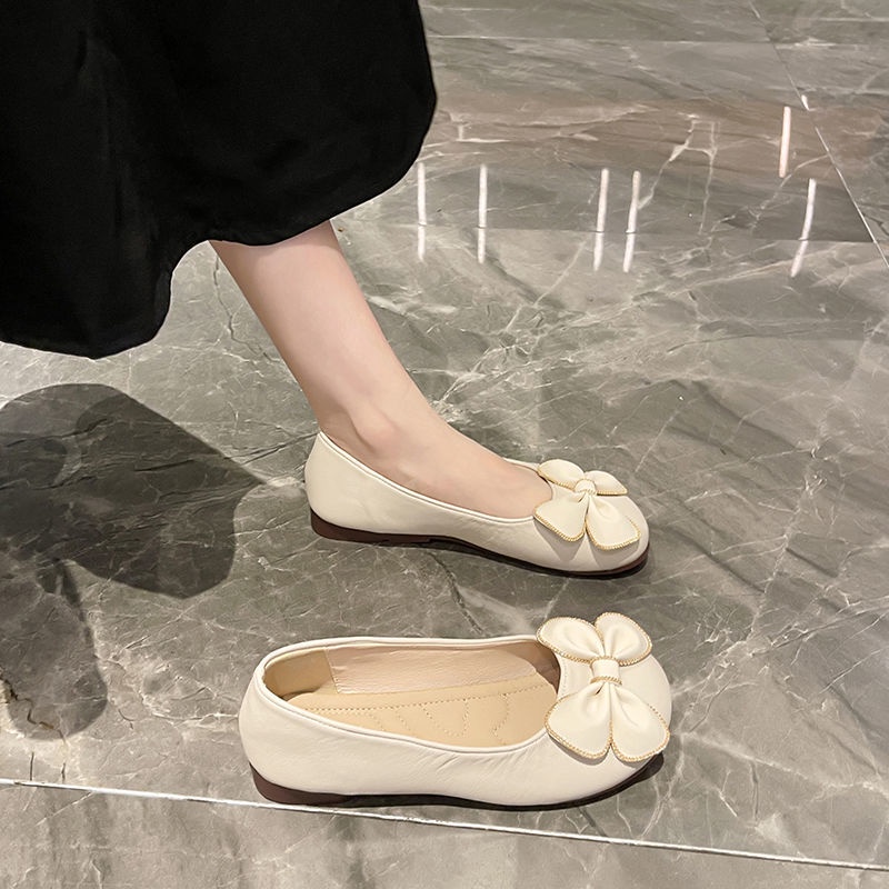 Giày Búp Bê Da Mềm Đính Nơ Thời Trang Xuân Thu Cho Nữ
