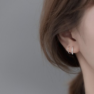Khuyên tai bông tai nữ bạc s925 xỏ xoắn sóng uống lượn dài đính đá Cá jewelry KB48