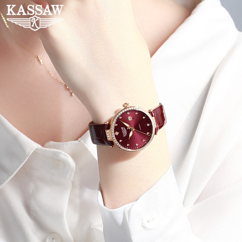 Đồng hồ nữ chính hãng KASSAW K885-1 Kính sapphire ,chống xước,Chống nước 50m ,BH 24 tháng,Máy cơ (Automatic) ,dây da xịn