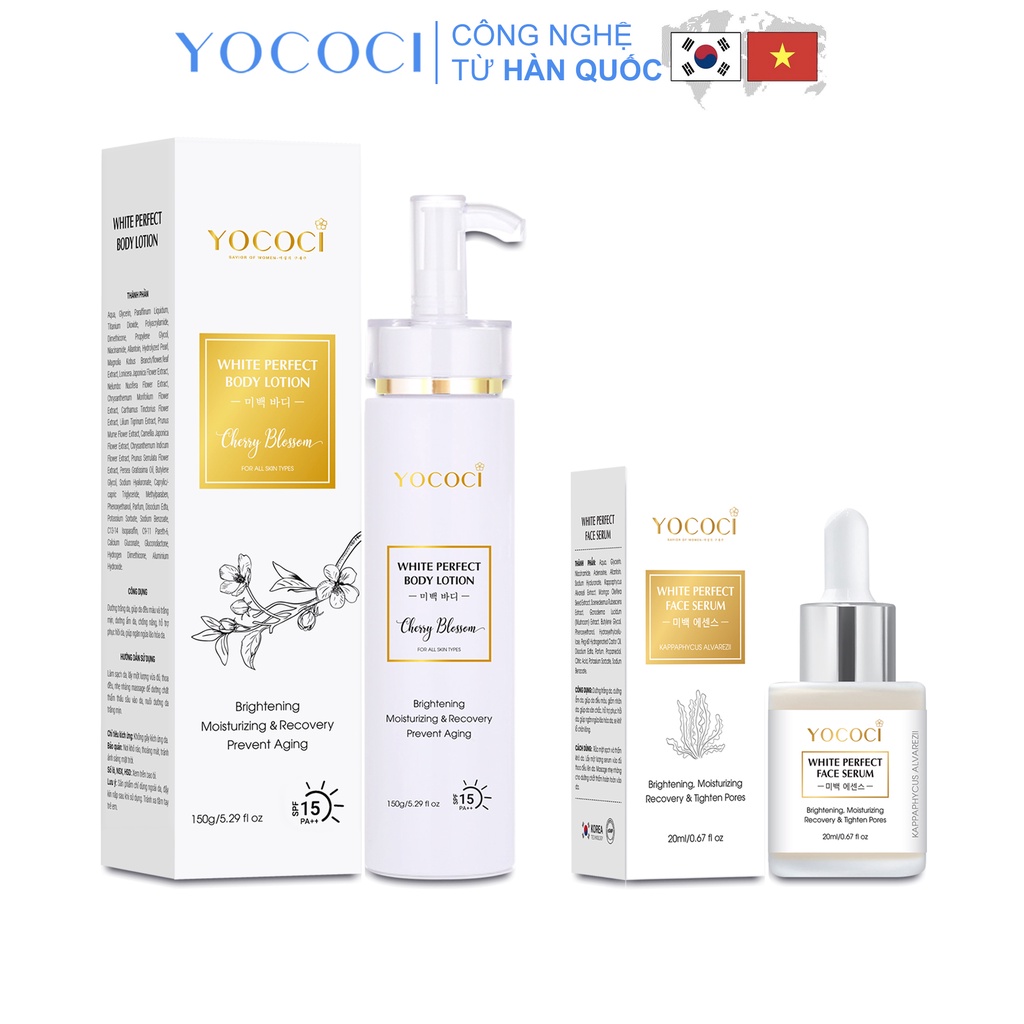 Bộ Đôi Dưỡng Trắng Da Mặt Và Body YOCOCI Gồm 1 Serum 20ml và 1 Kem Body 150g