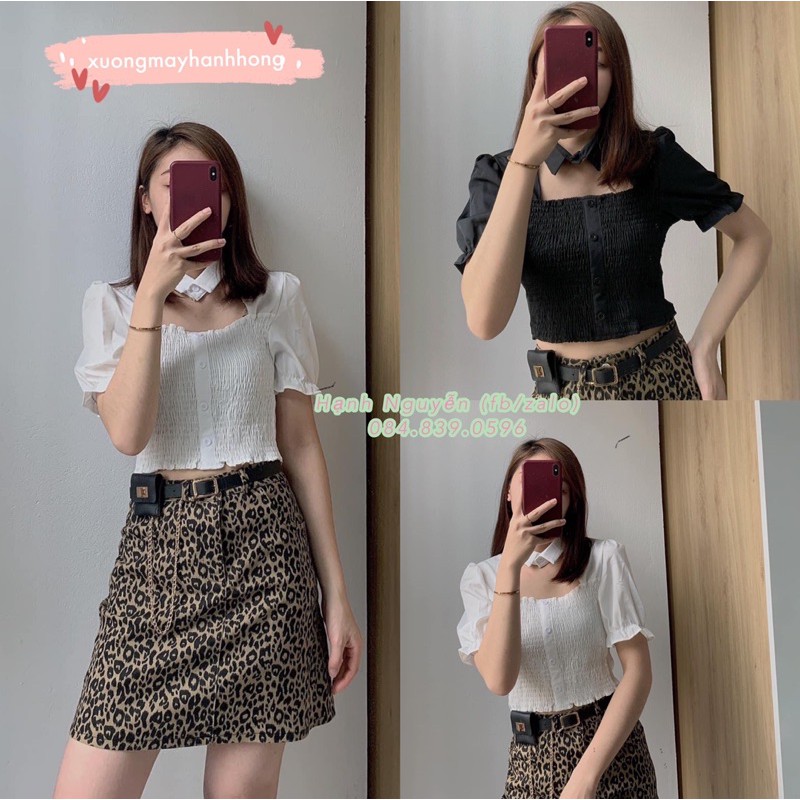 [ Mã WASTRUN4 giảm 10% tối đa 30K đơn 99K] Áo croptop, áo sơ mi kiểu sexy cài cúc - Xưởng May Hạnh Hồng