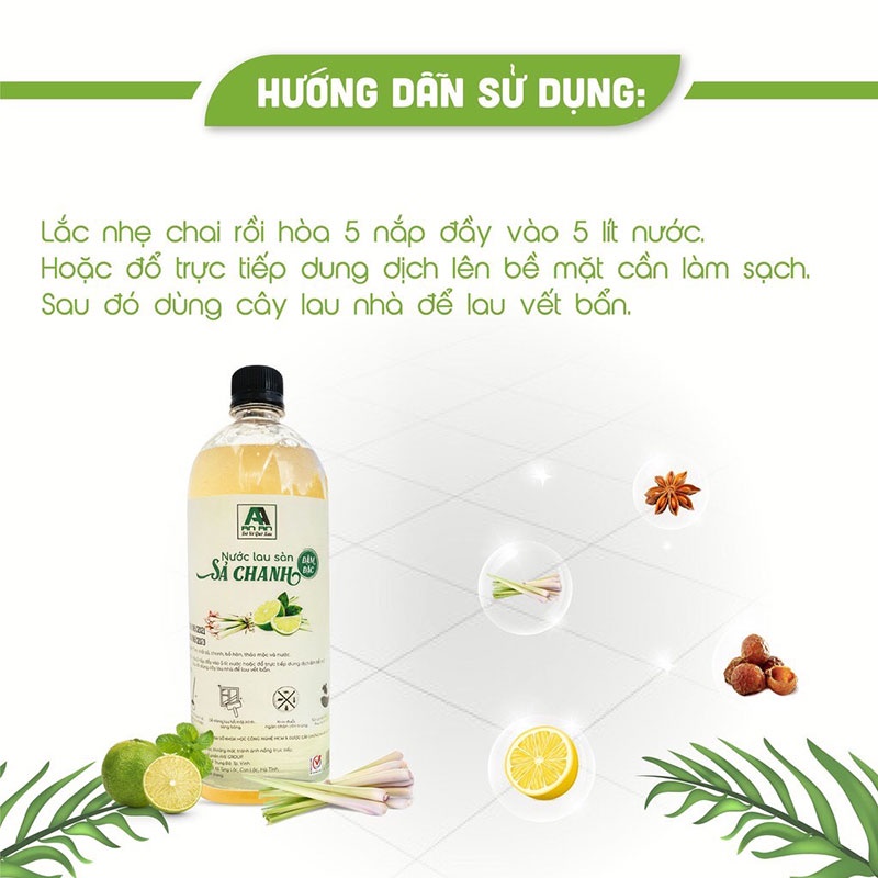 Combo Lau Sàn Sả Chanh + Quế, Nước Lau sàn AN AN đã được kiểm định tại sở KHCN HCM với 100% hữu cơ.