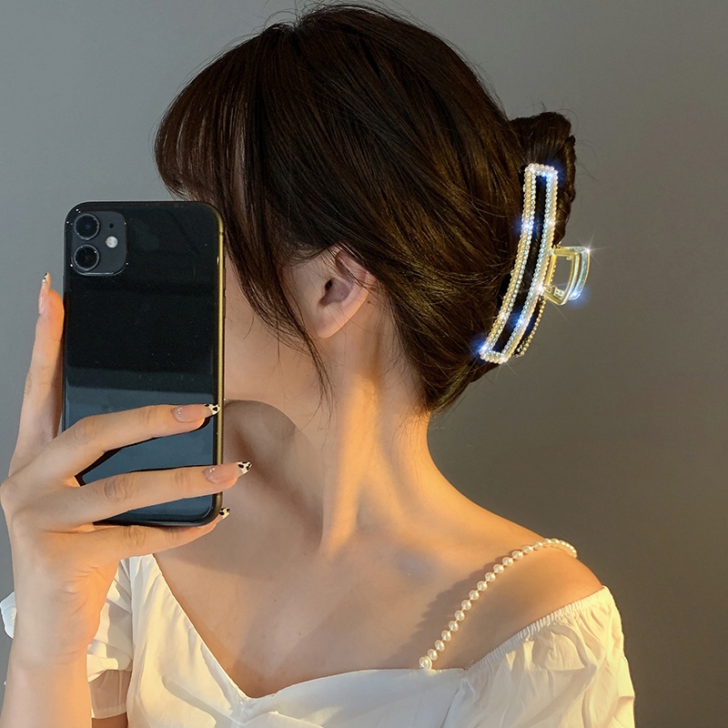Kẹp Tóc Đuôi Cá Mập Bằng Kim Loại Đính Đá Và Ngọc Trai Giả Phong Cách Hàn Quốc Dành Cho Nữ