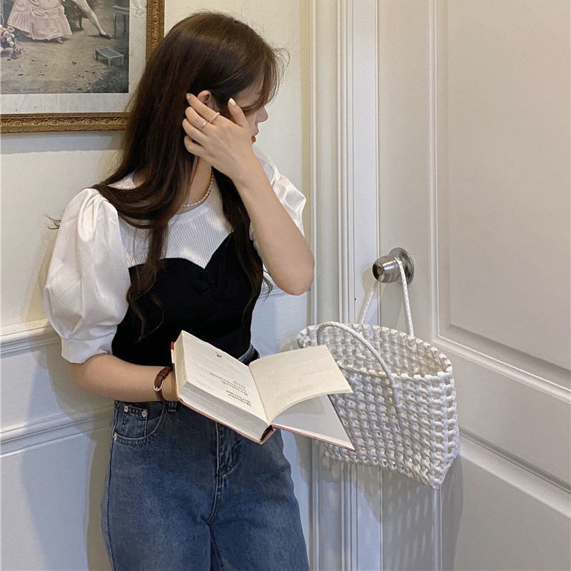 Áo Thun Tay Ngắn Phồng Giả Hai Lớp Màu Sắc Tương Phản Thời Trang Cho Nữ JL-TX-319