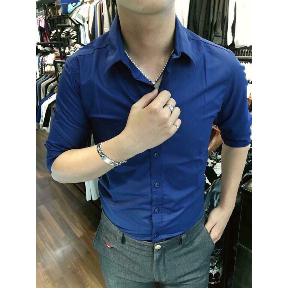 Sơ mi nến lụa cao cấp màu tự chọn xanh đậm, đen, đỏ đô, hàng xuất hàn giá trị cao cấp trên từng đường kim mũi chỉ | BigBuy360 - bigbuy360.vn