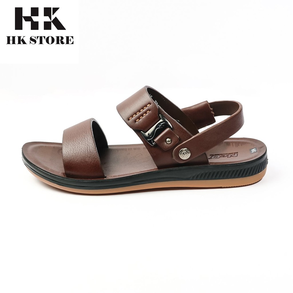 Dép sandal nam cao cấp 💝 HK.STORE 💝 trẻ chung và là da bò xịn kết hợp đế kếp cực đẹp khâu may chân quai công nghệ 2021.