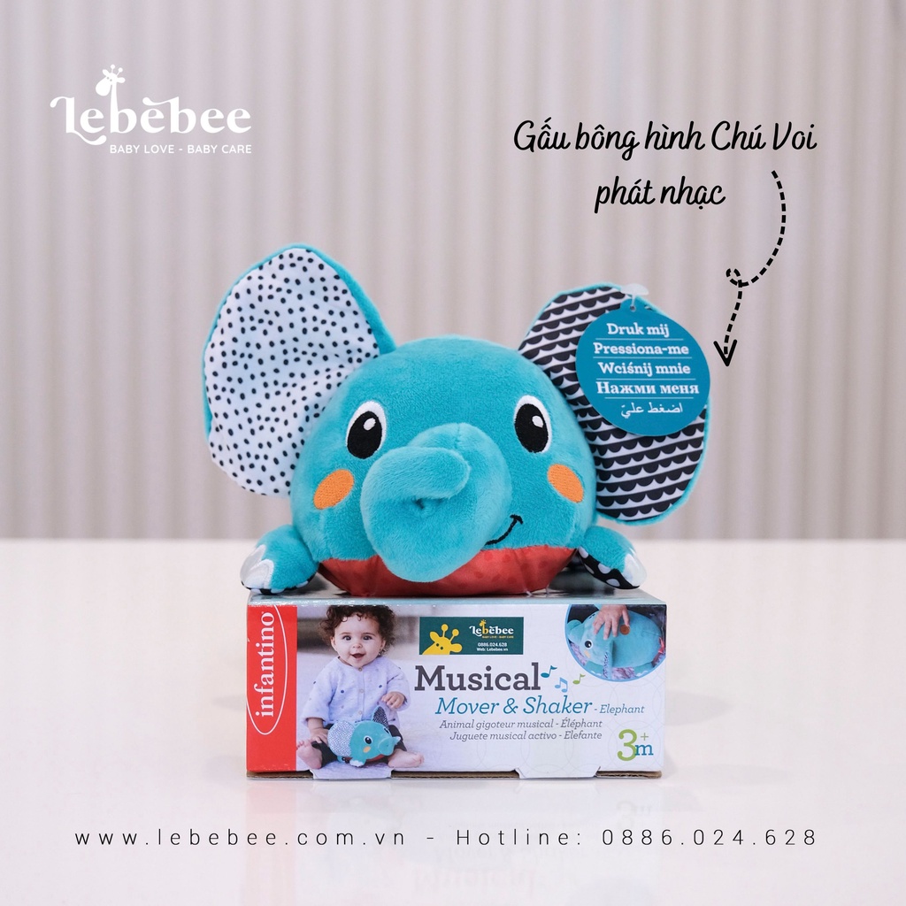 Musical Mover &amp; shaker Elephent- Gấu bông hình Chú Voi - Phát nhạc hỗ trợ phát triển giác quan cho bé