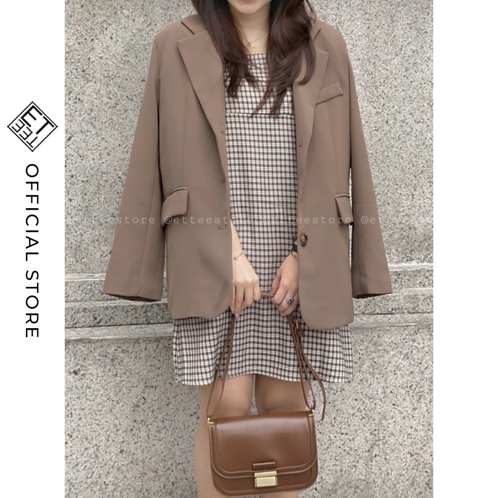 Áo blazer nữ ETTEE form đứng dáng, độn vai freesize màu nâu Banko A1833