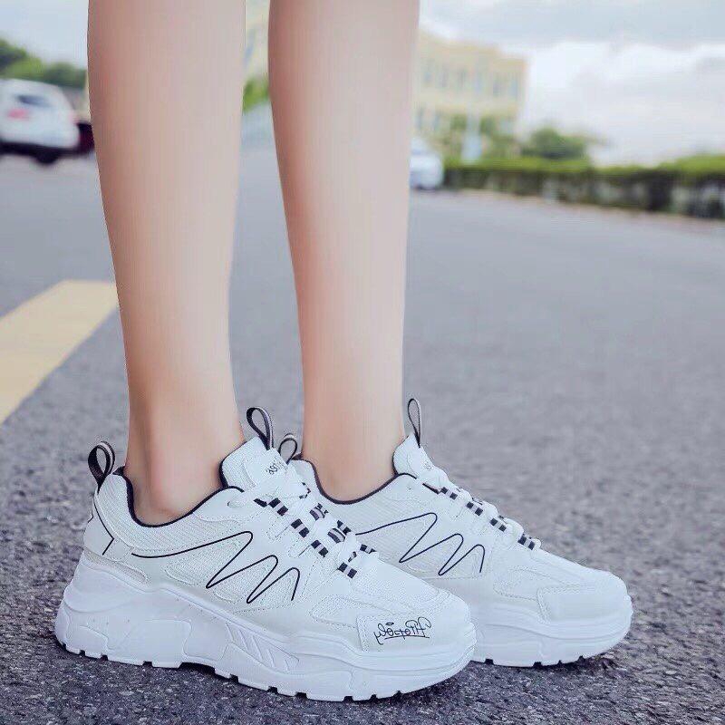 Giày sneaker nữ thể thao phối sóng màu K2 Shop (Trắng phối đen &amp; Trắng phối đỏ)