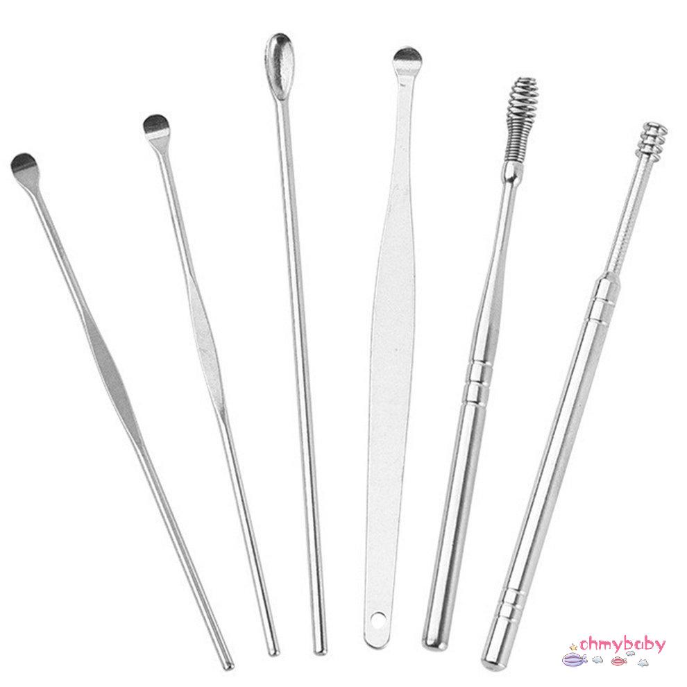 6 cái / bộ Dụng cụ lấy ráy tai bằng thép không gỉ Earpick Wax tẩy lông Curette Nhặt tai [8/12]