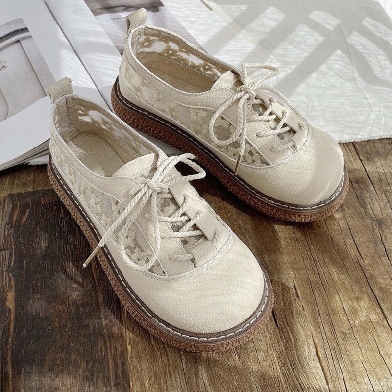 Giày Mori phối ren Mori nữ văn học Hàn Quốc retro vintage sinh viên ulzzang Nhật Bản lenvintage đế bằng sandal boots nữ