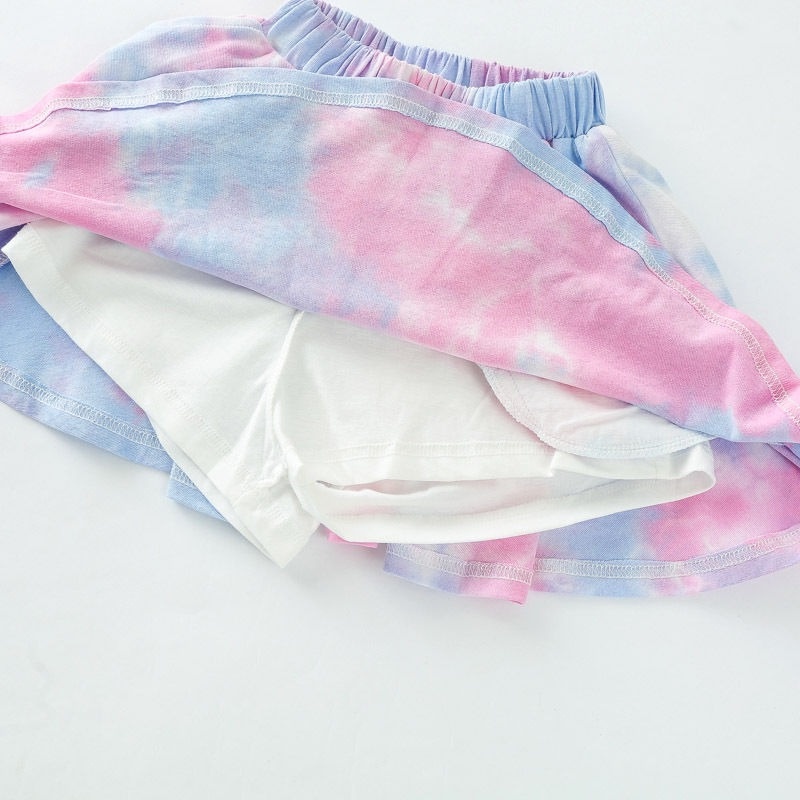 Set áo thun tay ngắn phối quần Short nhuộm màu thời trang mùa hè cho bé gái