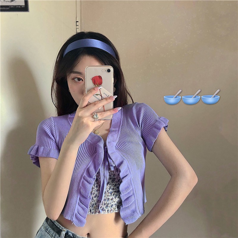 Áo Cardigan Xiaozhainv Dệt Kim Phối Ren Phong Cách Hàn Quốc (5 Màu Lựa Chọn)