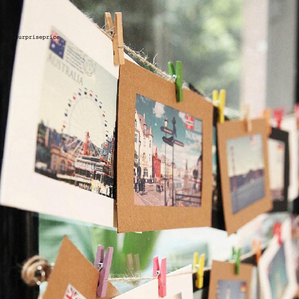 Bộ 10 khung ảnh bằng giấy kèm kẹp và dây thừng dùng cho trang trí tường nhà ở DIY tiện lợi