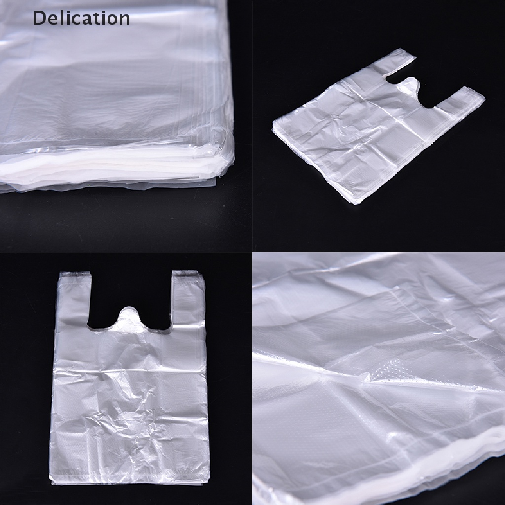 [Delication] Set 100 Túi Mua Sắm Bằng Nhựa Thiết Kế Đuôi Bán Lẻ Có Tay Cầm Đóng Gói
