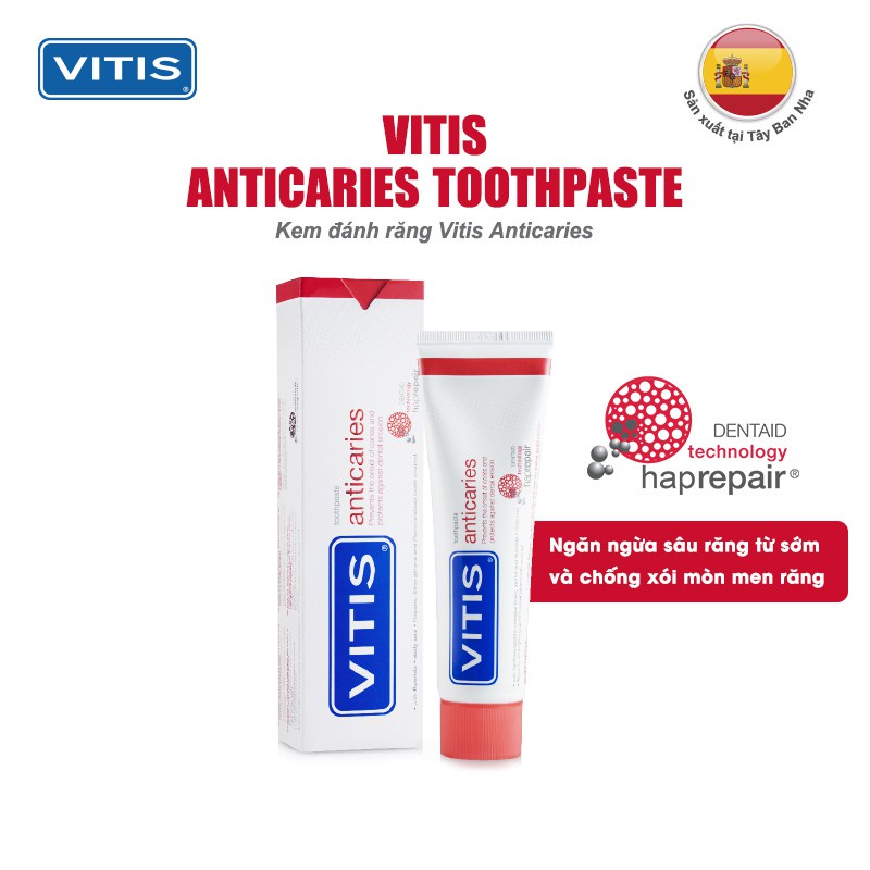 Kem đánh răng ngăn ngừa sâu răng, tái tạo men răng Vitis Anticaries 100ml
