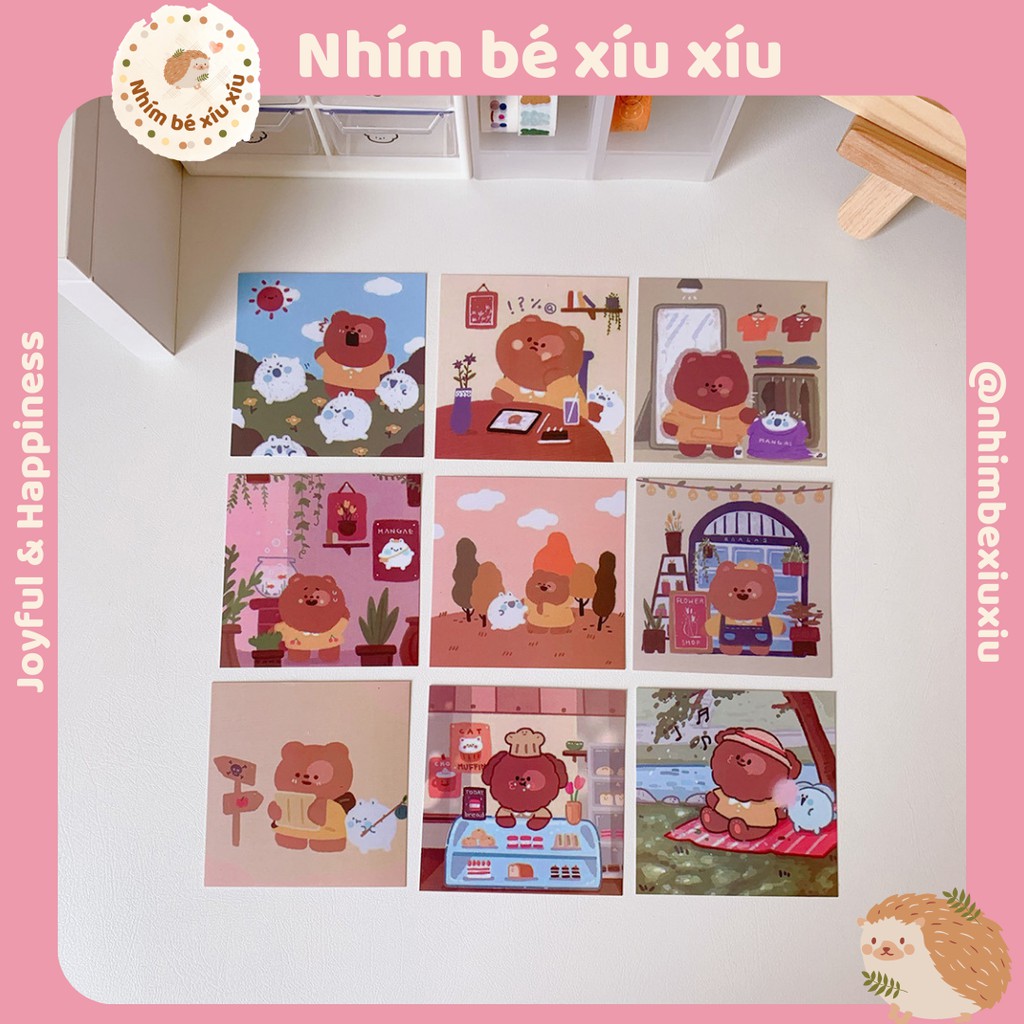 Set 6-9 tấm postcard Soft Bear thiệp decor trang trí tường chủ đề hoạt hình cute VT93