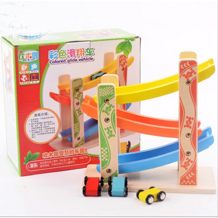 Cầu trượt 3 tầng gỗ Đồ chơi gỗ ô tô tầu lượn cho bé