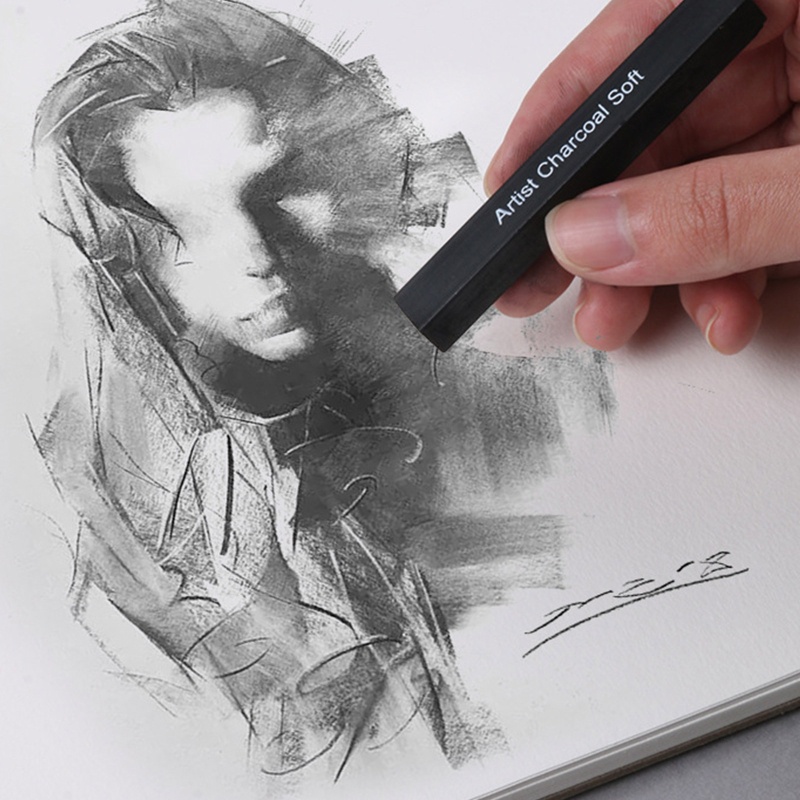 Set 6 Bút Chì Nén Bằng Than Tre Hình Vuông Màu Đen Dành Cho Họa Sĩ