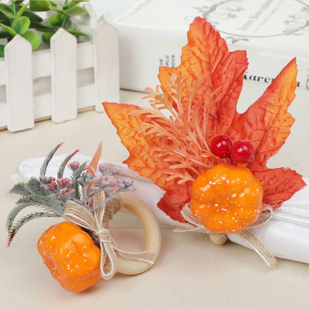 KRNY Set 2 Vòng Nhẫn Quấn Khăn Ăn Hình Lá Phong Trang Trí Lễ Tạ Ơn Ngày Halloween