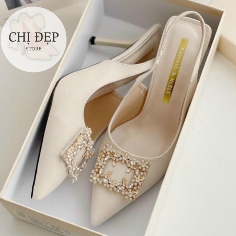 Giày cao gót hoa đá bít mũi gót nhọn 7 phân, sandal cao gót mũi nhọn 7cm Chị Đep Store mã CD33