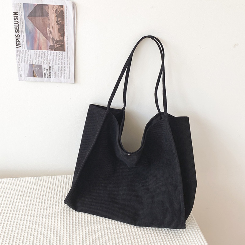 Túi Tote Đeo Vai / Xách Tay Bằng Nhung Kẻ Màu Trơn Sức Chứa Lớn Trọng Lượng Nhẹ Phong Cách Cổ Điển