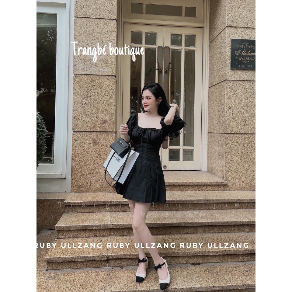 Đầm Tiểu Thư Trắng Trễ vai Cột Nơ Ngực Váy Trắng Thiết Kế Dây Cột Xếp Ly Bụng or002