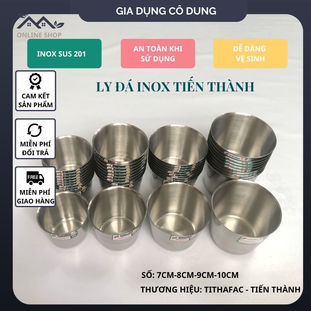 Combo 5 Ly Đá Inox 201 Tithafac Tiến Thành Nhiều Kích Cỡ (7cm, 8cm, 9cm, 10cm)