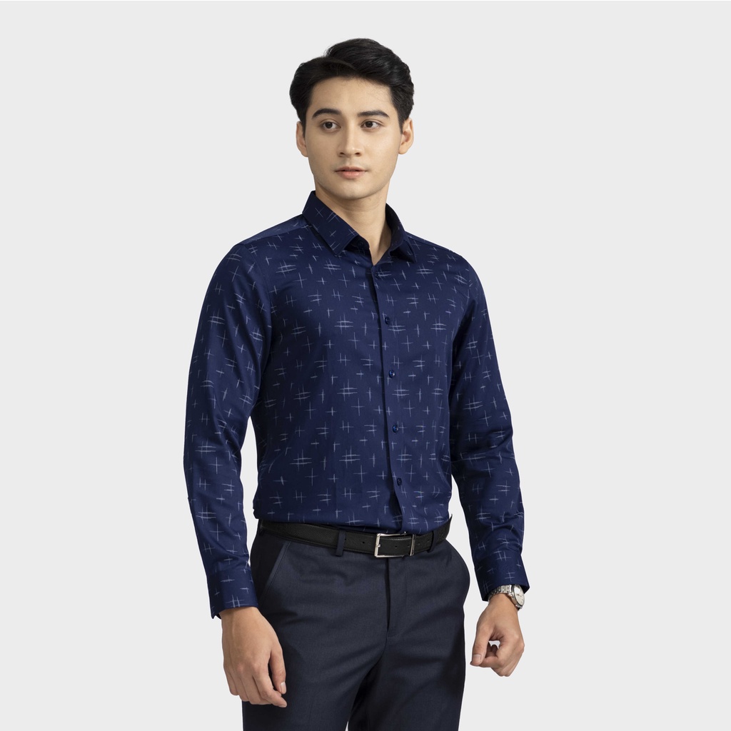 Áo sơ mi nam dài tay ARISTINO màu xanh than kết hợp họa tiết in nổi bật, ấn tượng -  ALS02602