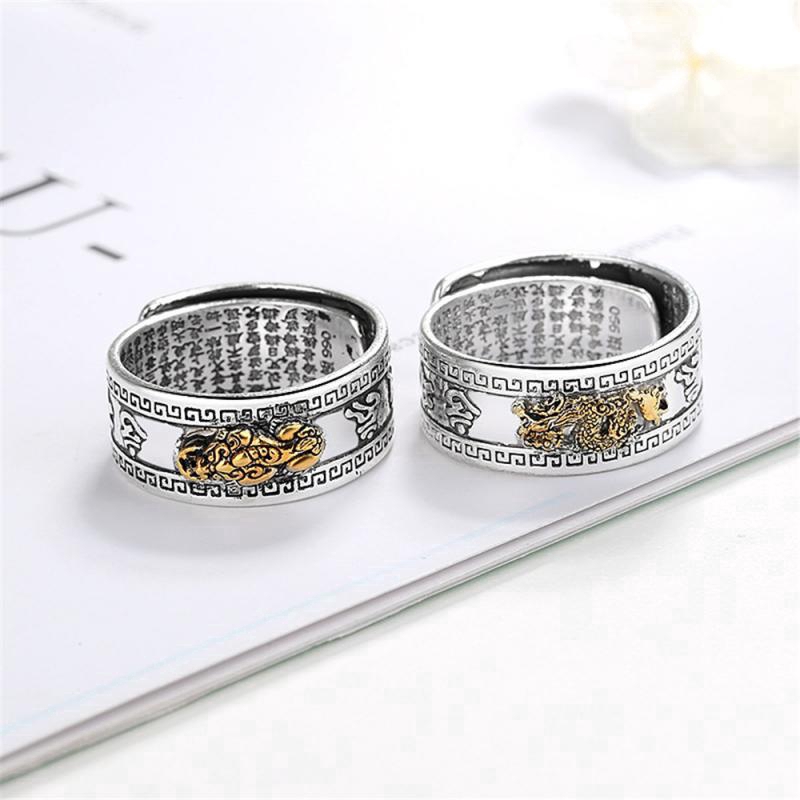Nhẫn tỳ hưu phong thủy thu hút may mắn/ sự giàu có phong cách Trung Quốc đính cườm sang trọng