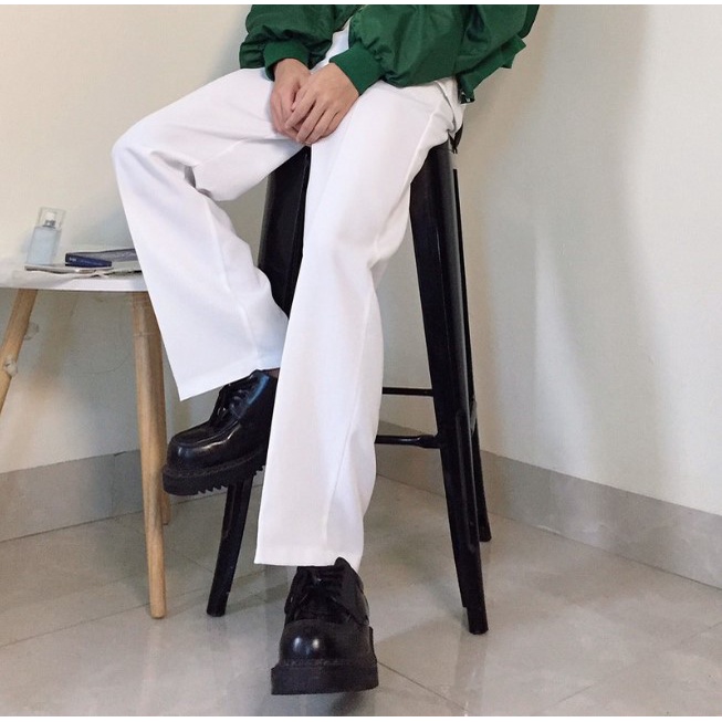 Quần ống rộng nam nữ hàn quốc dáng suông Mellow, quần baggy nam nữ ống suông chất vải Vitex cao cấp - white wh