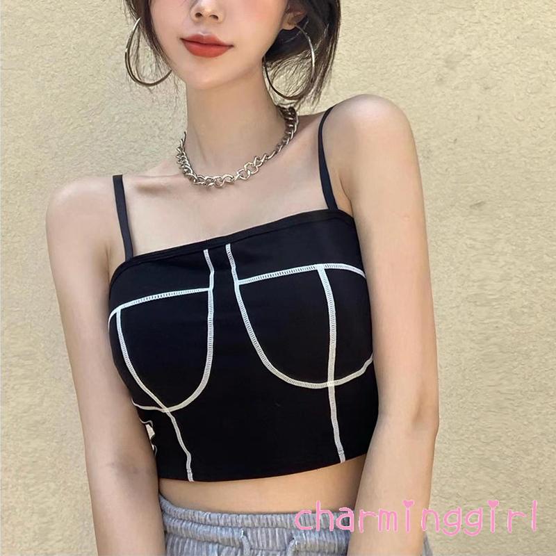 Áo Croptop Hai Dây Màu Sắc Tương Phản Thời Trang Cho Nữ