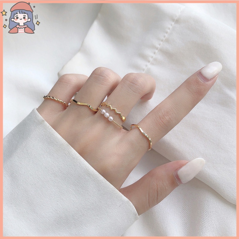 Bộ 5 Nhẫn Thời Trang Phong Cách Hàn Quốc Cho Nữ