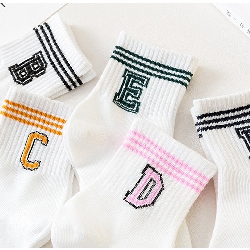 Vớ Tất Nữ Họa Tiết Chữ Cái - Vớ Nữ Cotton Mềm Mại , Thoáng Mát Khử Mùi , Nhiều Màu Lựa Chọn
