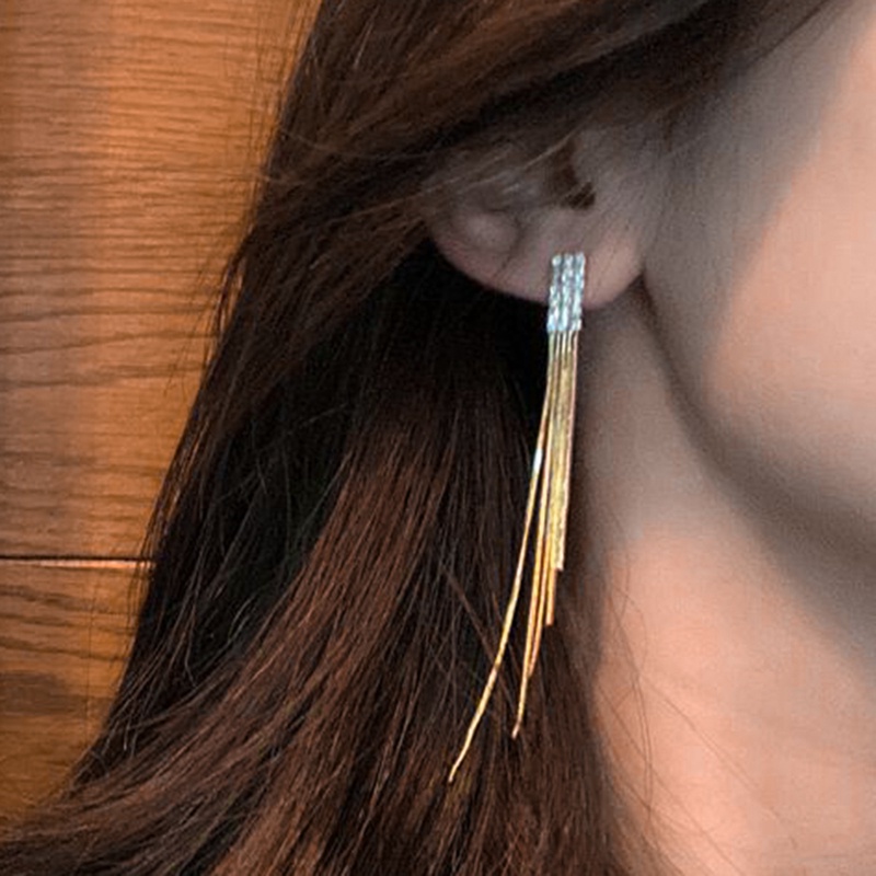 Bông Tai Tua Rua Dáng Dài Đính Đá 2022 Phong Cách Hàn Quốc Thời Trang Cho Nữ