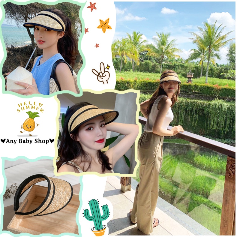 Mũ cói nữ đi biển đi chơi nửa đầu viền đen cực xinh-siêu hot mùa hè(hàng có sẵn) ❣❣