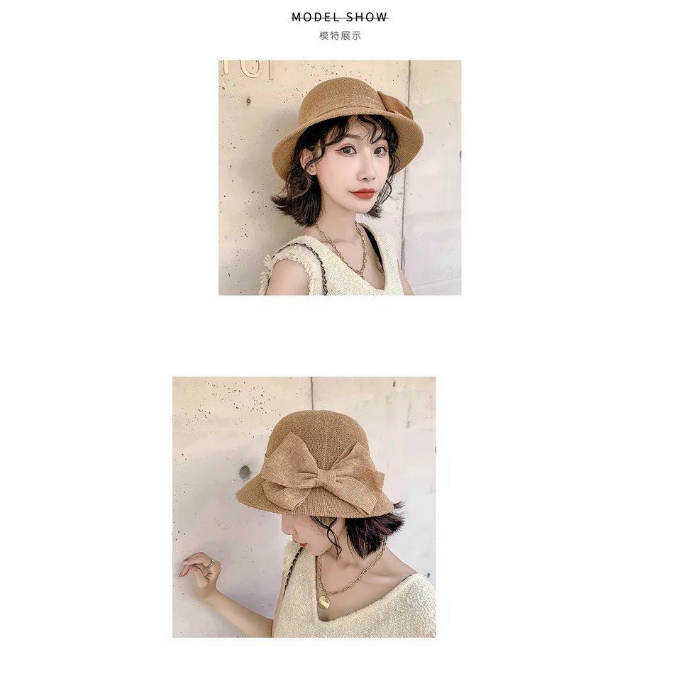 MC05 Nón Cói. Mũ Cói Tiểu Thư Thắt Nơ Xinh Xắn