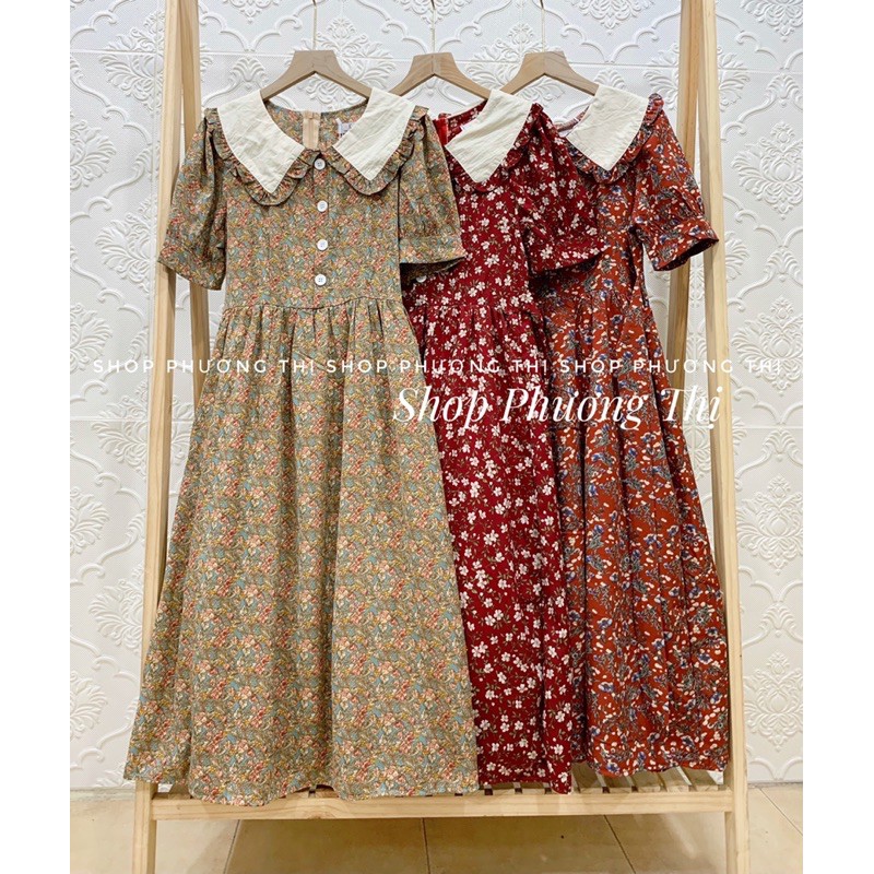 Váy hoa nhí pha cổ bèo sang chảnh - Đầm hoa vintage tiểu thư (hình thật/sẵn) | BigBuy360 - bigbuy360.vn