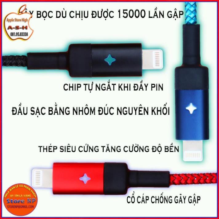 Dây Cáp Sạc iphone Tự Ngắt Khi Đầy Pin - Có Đèn Led - Chính hãng E-Com - Bọc dù chống đứt _ storenp