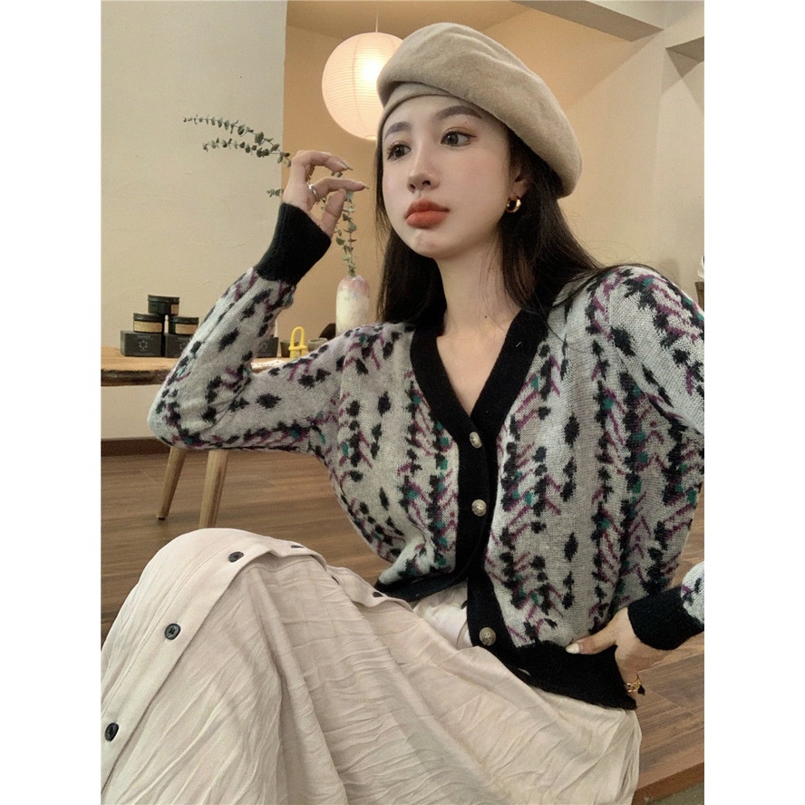 Áo khoác cardigan dệt kim tay dài cổ chữ V thời trang Hàn Quốc
