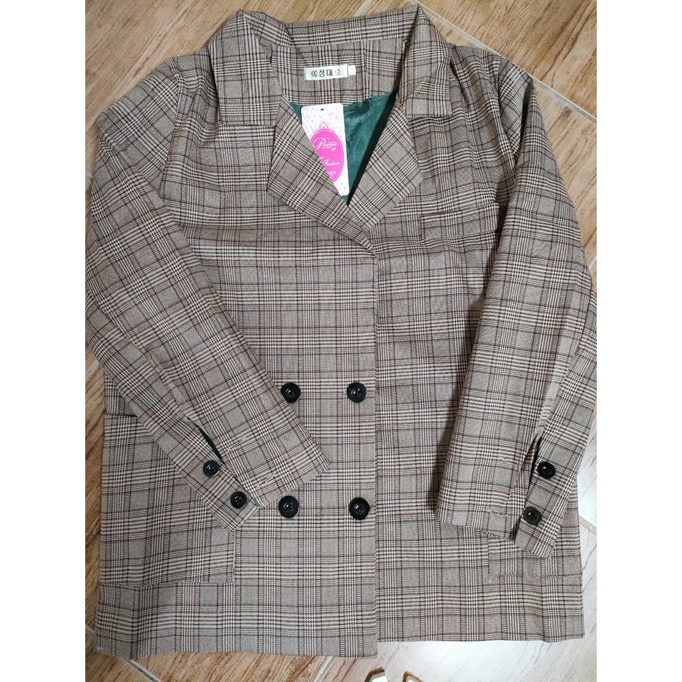Áo blazer kẻ caro thời trang Hàn Quốc-Ảnh thật 4 hình cuối