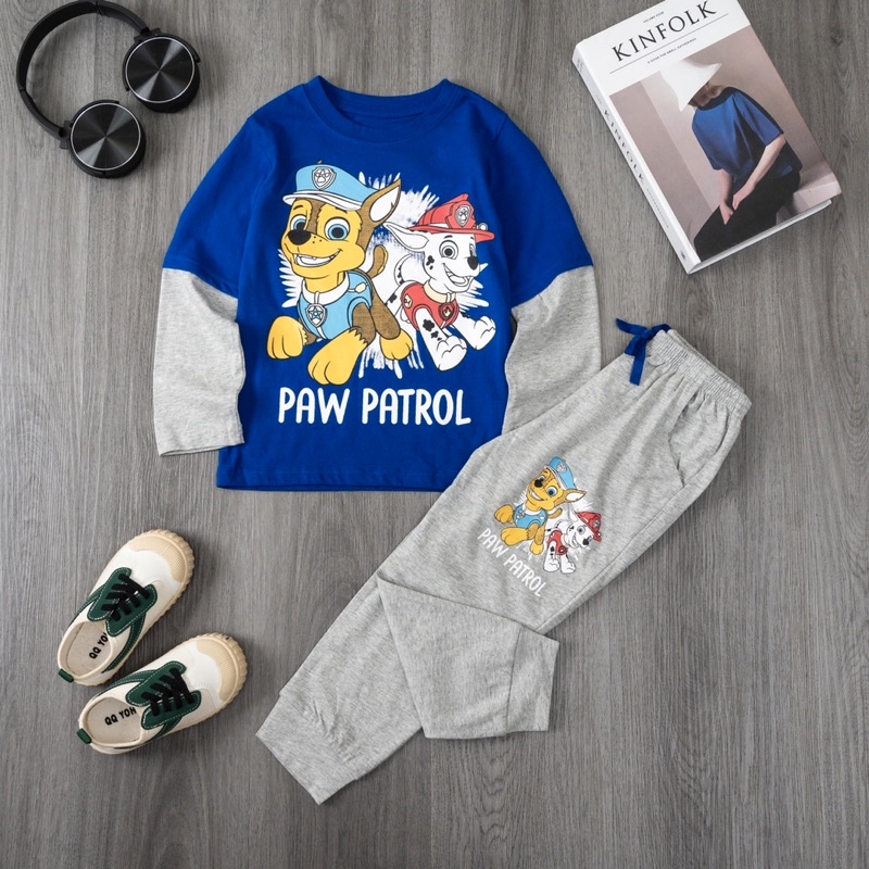 Bộ dài nối tay bé trai Janeshop, Set quần áo dài tay cotton size nhí 2-7