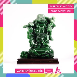 Tượng phật Di Lặc vác tiền trên bao tải có đế ngọc xanh - Cao 11cm