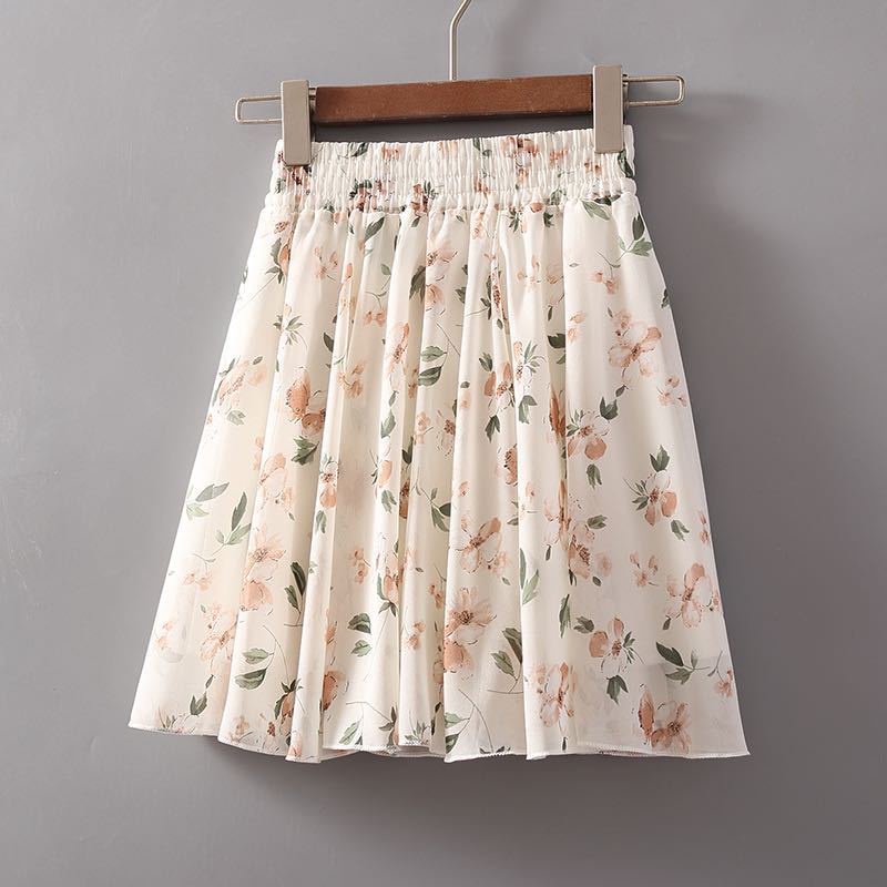 Small floral chiffon short skirt women  2022 summer new A-line skirt high waist Korean version large swing skirt umbrella skirt